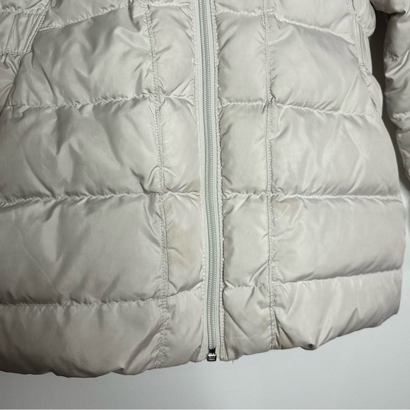 The North Face 550 Down Faux Fur Trim Hood Long Puffer Jacket Pink & Light Gray - Picture 8 of 12